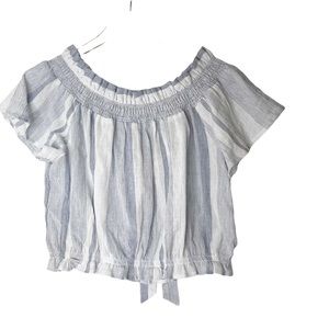 ASTR The Label Striped Off White Cropped Linen Back Tie Summer Top Large